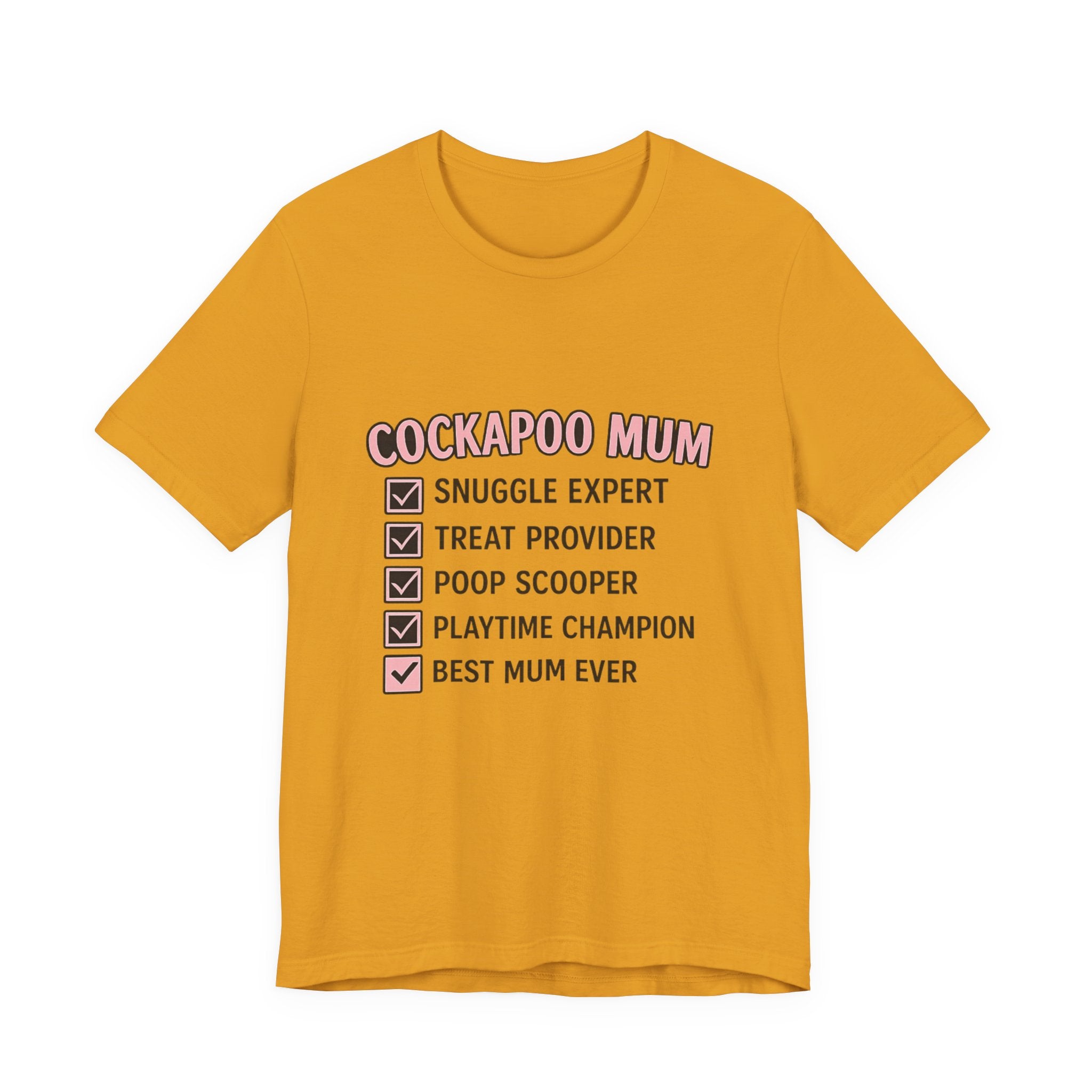 Cockapoo Mum T‑Shirt — "Cockapoo Mum" Checklist Tee (Snuggle Expert, Treat Provider, Best Mum Ever)