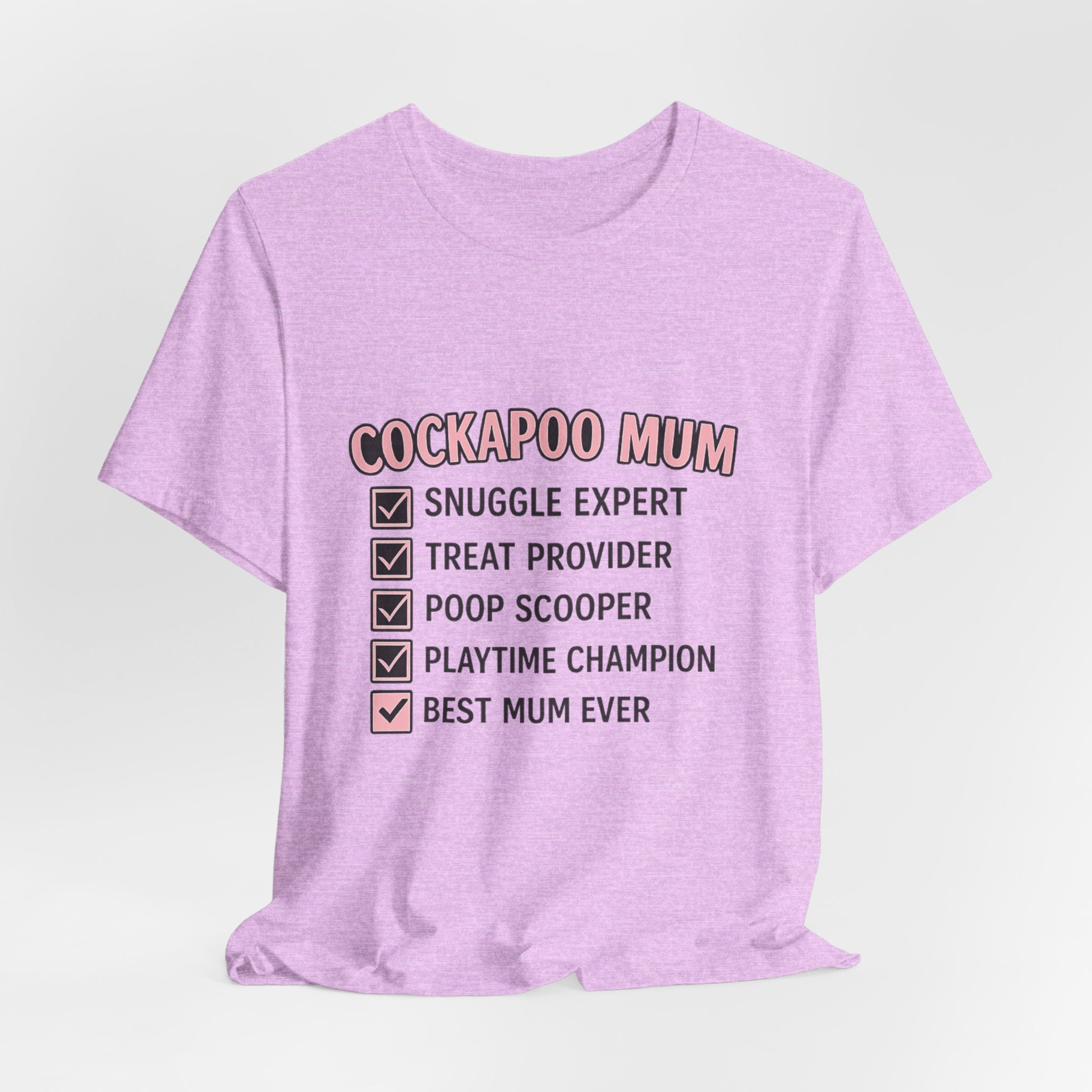 Cockapoo Mum T‑Shirt — "Cockapoo Mum" Checklist Tee (Snuggle Expert, Treat Provider, Best Mum Ever)