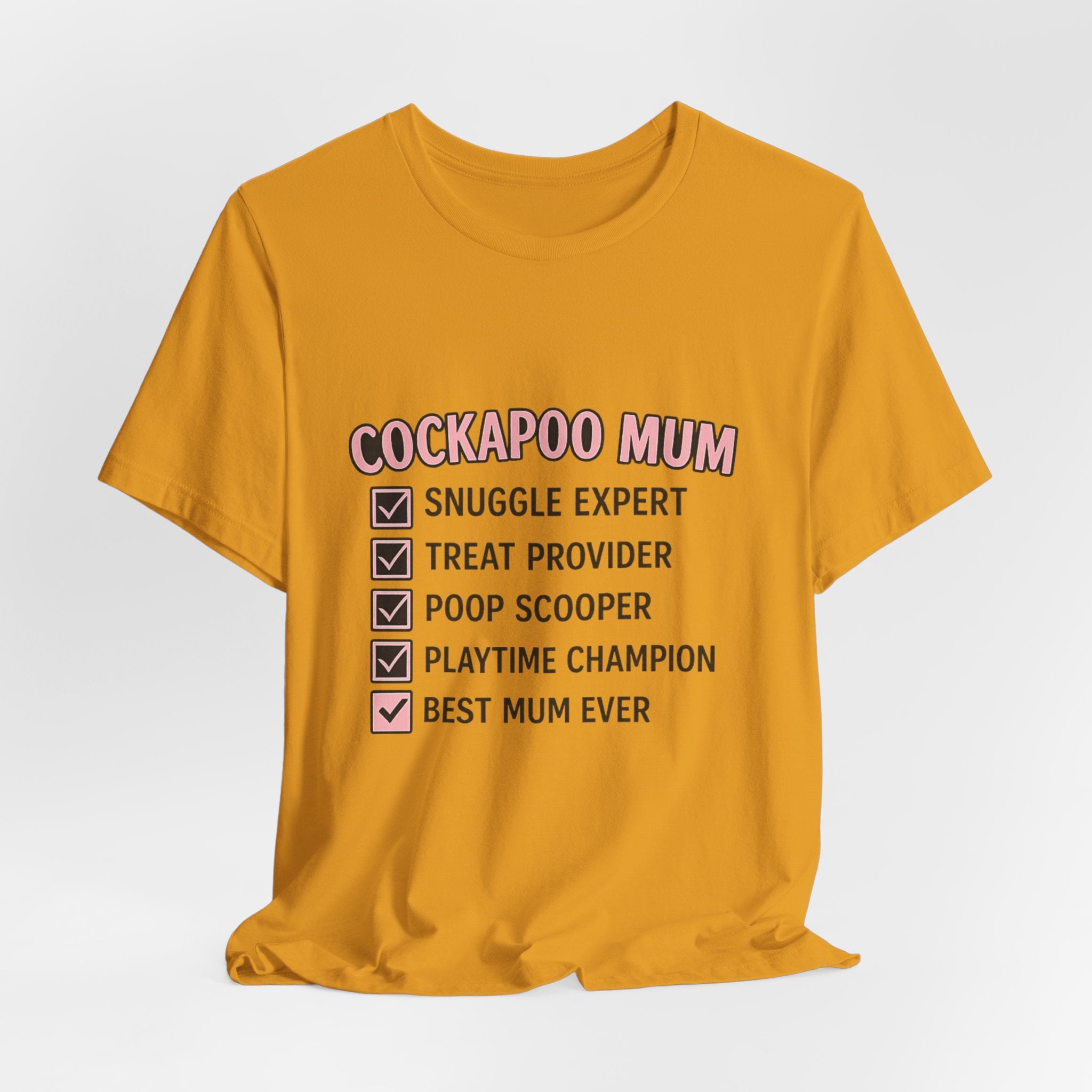 Cockapoo Mum T‑Shirt — "Cockapoo Mum" Checklist Tee (Snuggle Expert, Treat Provider, Best Mum Ever)